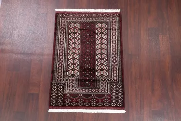 Elegant Geometric Patterns on Rich Brown Traditional Rug 3x4