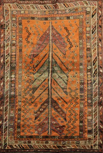 Antique Tribal Orange Color Shiraz Persian Vegetable Dye Rug 4x6