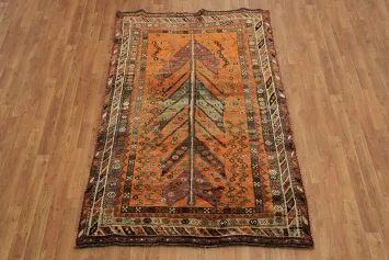 Antique Tribal Orange Color Shiraz Persian Vegetable Dye Rug 4x6
