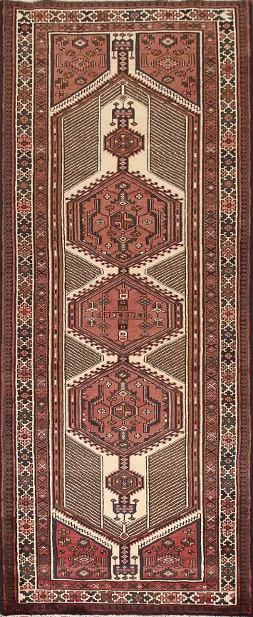 Geometric Wool Ardebil Persian Runner Rug 4x10