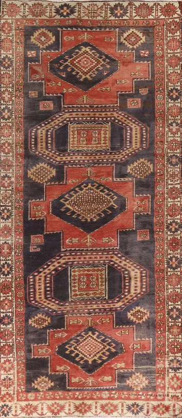 Navy Blue Hamedan Persian Runner Rug 4x11