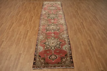 Pink Geometric Heriz Persian Runner Rug 3x13