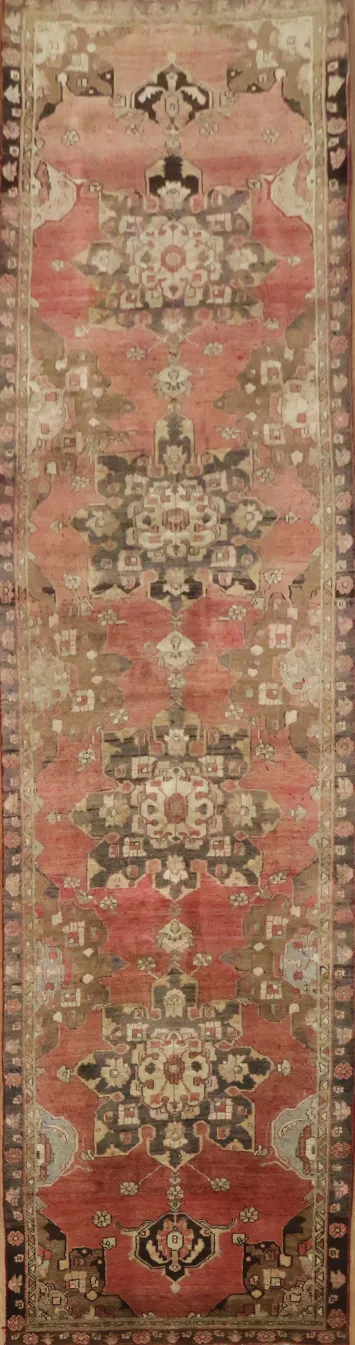 Pink Geometric Heriz Persian Runner Rug 3x13