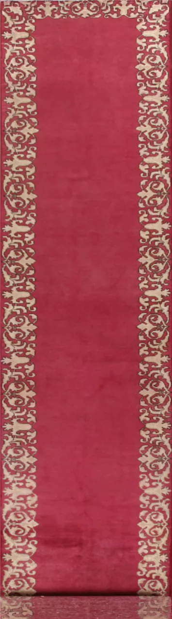 Bordered Fuchsia Tabriz Persian Runner Rug 3x16
