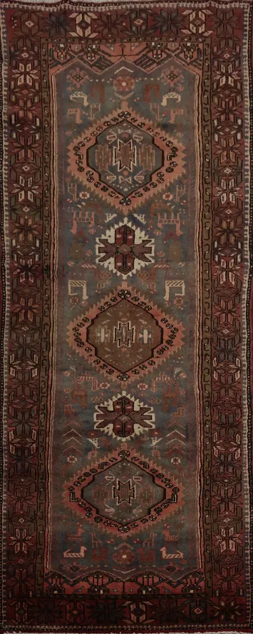 Authentic Hamedan Persian Runner Rug 3x9 with Unique Tribal Motif