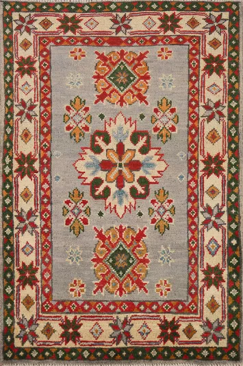 Geometric Kazak Oriental Wool Rug 2x3
