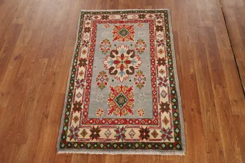 Geometric Kazak Oriental Wool Rug 2x3