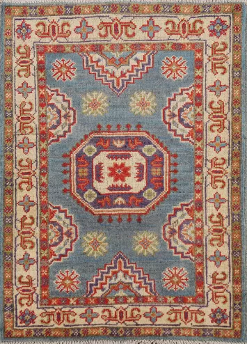 Light Blue Handmade Kazak Oriental Foyer Rug 2x3