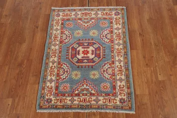 Light Blue Handmade Kazak Oriental Foyer Rug 2x3