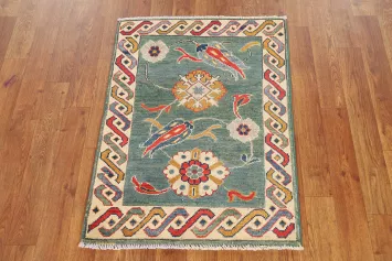 Handmade Green Kazak Wool Rug 2x3