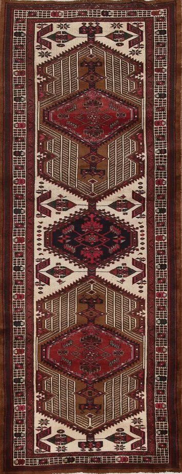 Ivory Wool Ardebil Persian Runner Rug 3x11