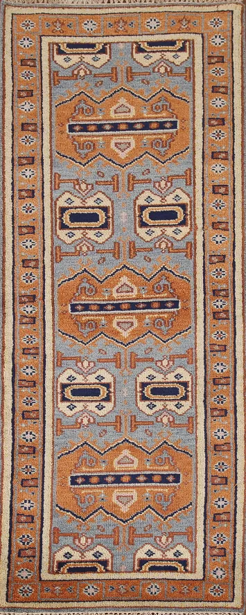 Blue & Rust Heriz Serapi Indian Runner Rug 3x8