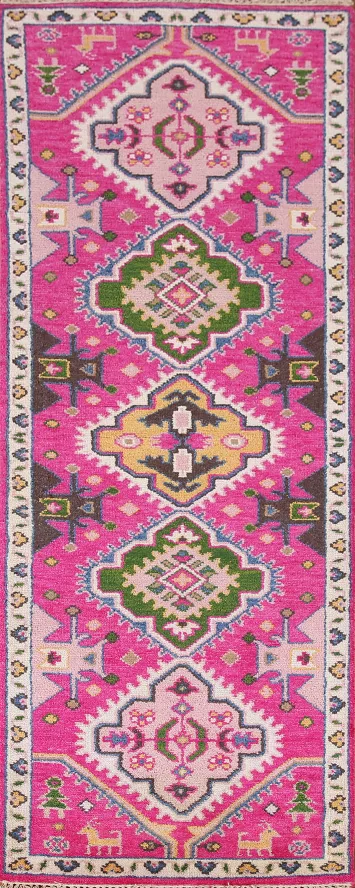 Tribal Fuchsia Kazak Indian Runner Rug 3x8