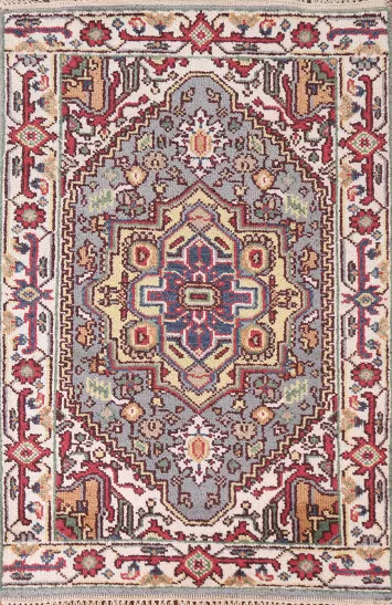 Gray Wool Heriz Serapi Indian Rug 3x5