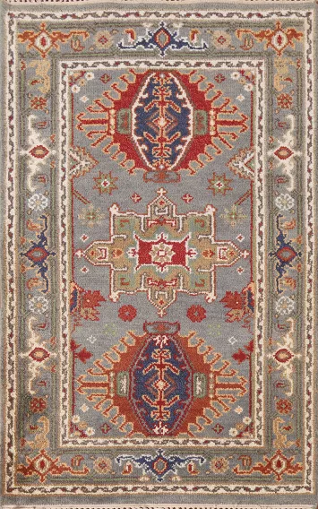 Gray Geometric Kazak Oriental Rug 3x5