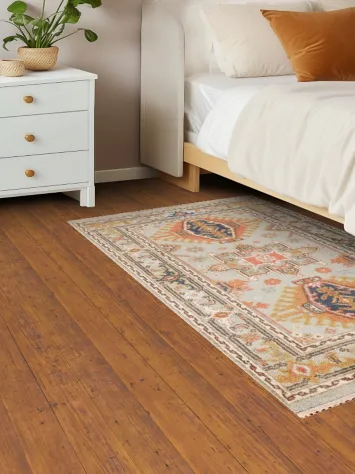 Muted Green Geometric Kazak Oriental Rug 3x5