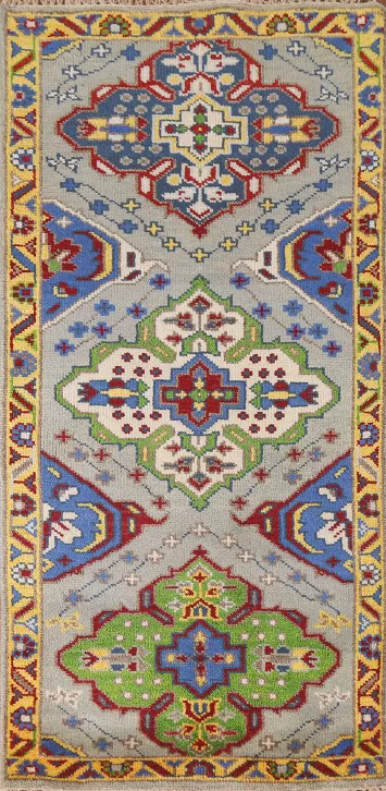 Gray Geometric Kazak Indian Rug 3x5