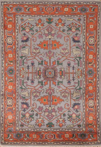 Floral Gray Heriz Serapi Indian Rug 4x6