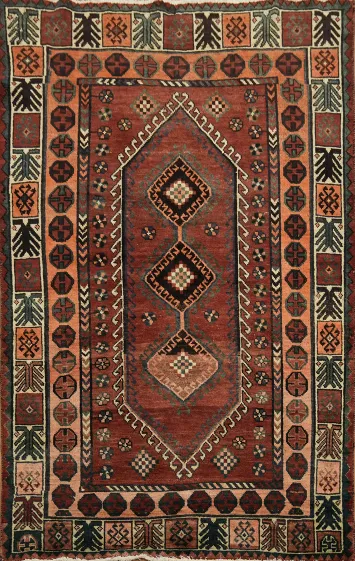 Geometric vintage Tribal Shiraz Persian Area Rug 5x8