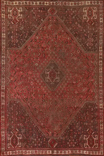Pre-1900 Antique Qashqai Vegetable Dye Persian Rug 6x8