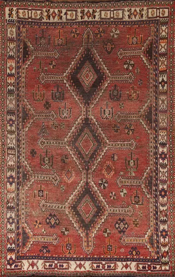 Antique Vegetable Dye Qashqai Persian Rug 5x7