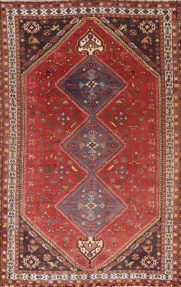 Vintage Wool Shiraz Persian Area Rug 5x9