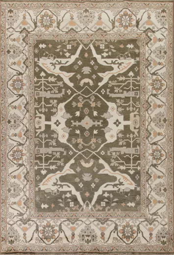 All-Over Green Oushak Living Room Area Rug 9x12