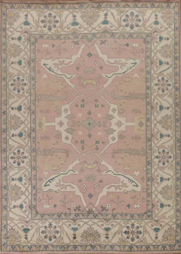 Geometric Pink Oushak Indian Area Rug 9x11