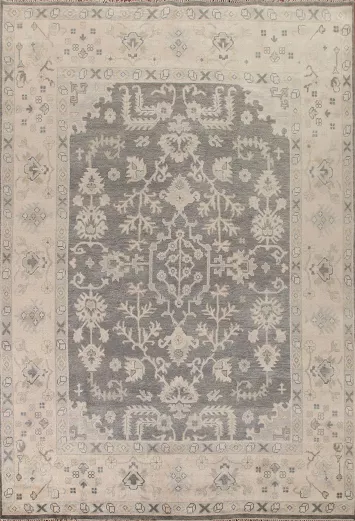 Floral Gray Oushak Living Room Area Rug 9x12