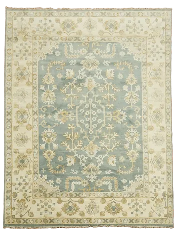 Vintage Elegance: Blue and Beige Patterned Area Rug 9'x12'