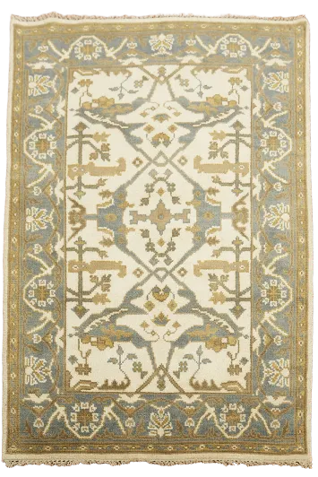 Handcrafted Bohemian Rug with Classic Blue Floral Accents 4x6