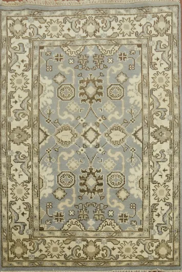 Classic Hand-Knotted Rug in Subtle Blue and Cream Tones 4x6