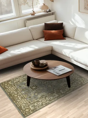 Classic Hand-Knotted Rug in Subtle Blue and Cream Tones 4x6