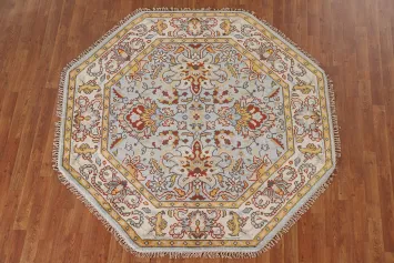 Light Blue Heriz Serapi Octagon Indian Rug 6x6