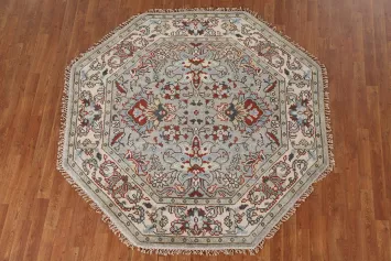 Floral Heriz Serapi Indian Octagon Rug 6x6