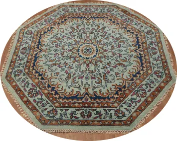 Handmade Octagon Rug with Timeless Floral Artwork 6x6