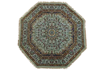 Handmade Octagon Rug with Timeless Floral Artwork 6x6