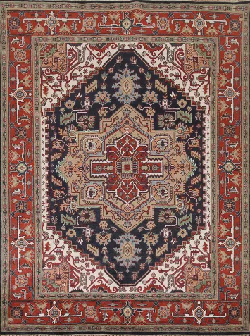 Navy Blue Heriz Serapi Indian Area Rug 8x10