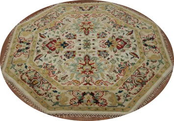 Elegant Multicolor Octagonal Rug with Intricate Floral Design 6x6