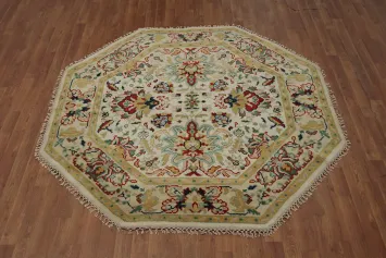 Elegant Multicolor Octagonal Rug with Intricate Floral Design 6x6
