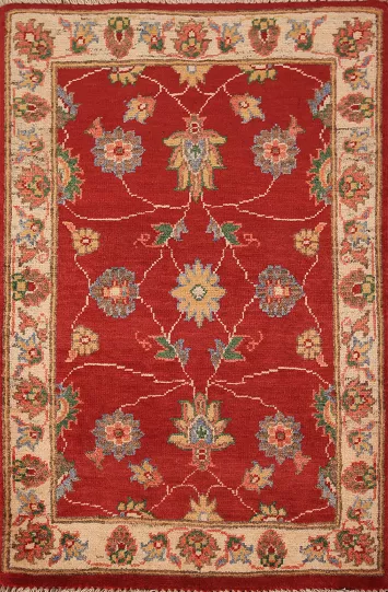 Red Floral Wool Kazak Oriental Accent Rug 2x3