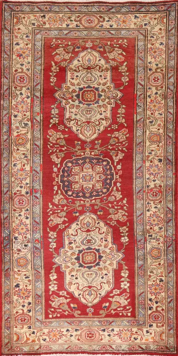 Handmade Red Tabriz Persian Runner Rug 3x7
