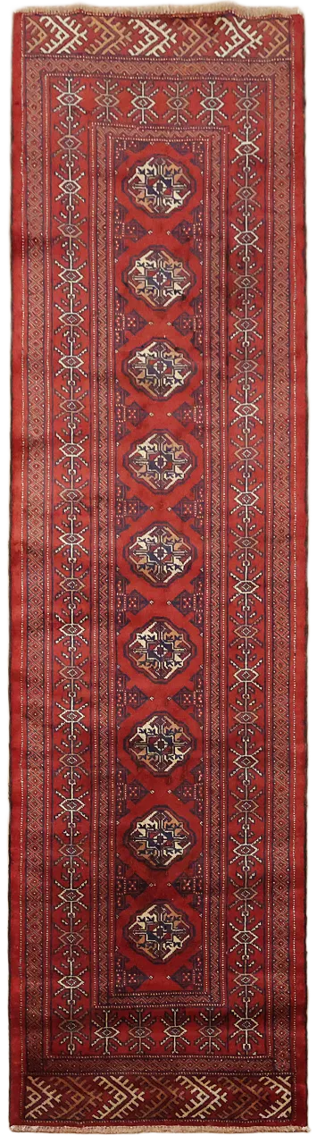 Traditional Vintage Red and Blue Bokhara Runner Rug for a Classic Touch 3'x10'