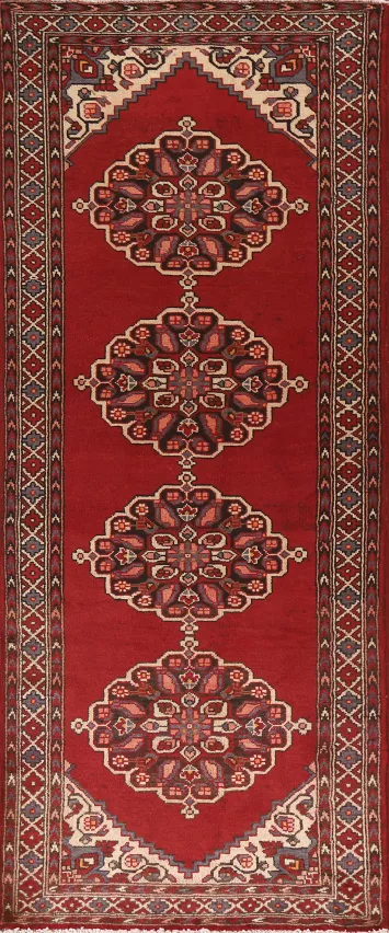 Red Geometric Tabriz Persian Runner Rug 3x10
