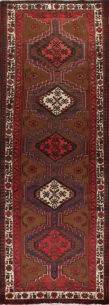 Brown Tribal Ardebil Persian Runner Rug 4x11