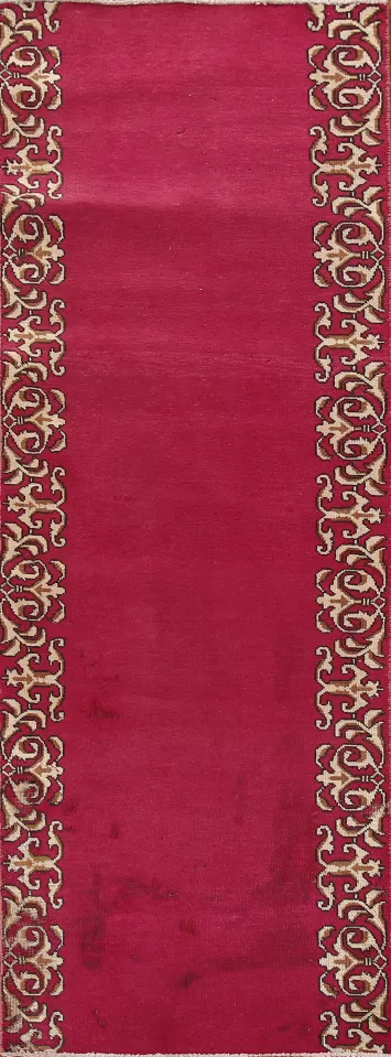 Bordered Fuchsia Tabriz Persian Runner Rug 3x9