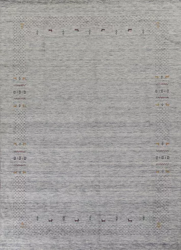 Ivory & Blue Gabbeh Oriental Area Rug 9x12