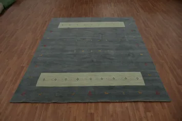 Artistic Gray Gabbeh Area Rug 8x10 Featuring Subtle Tribal Details