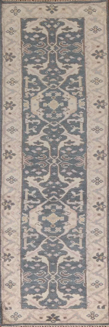 Blue Oushak Indian Runner Rug 3x10