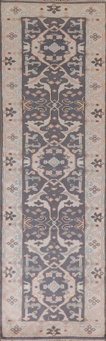 Gray Blue Oushak Indian Runner Rug 2x10